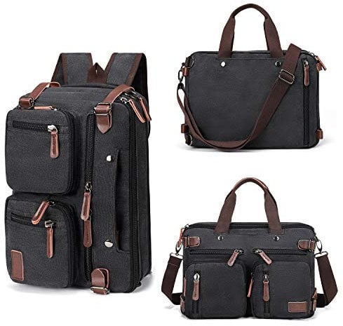 Fresion Umhängetaschen Herren, Laptoptasche oder Schultasche - Canvas Vintage Umhängetasche wandelbar in einen Rucksack,15,6-Zoll Laptop Business Tasche für Arbeits Büro, Schwarz