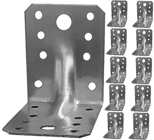 Angle Brackets for Wood, Heavy Duty L Corner Braces Plates for Wooden, Wall and Metal Steel Sheet Galvanised 3 x 3 x 2 (70 x 70 x 55 x 2mm) Pack of 10pcs