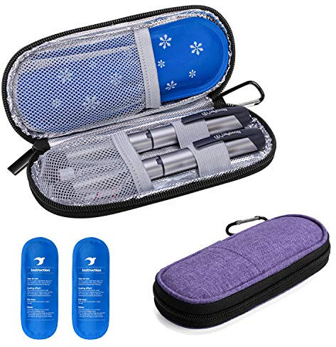 Yarwo Diabetiker Tasche mit Kühlakku für Insulin, Insulin Kühltasche für Zuckerkrank Medikamente, Reisetasche für Insulin Pen, Insulinspritzen, Insulin und Andere Diabetikerzubehör, Klein, Lila