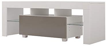 Panana 51inch TV Stand Storage Glass Shelves Big Drawer Sideboard 16 Colors RGB LED Lighted TV Cabinet for 32 40 43 50 55 inch 4k TV (Grey, have led)