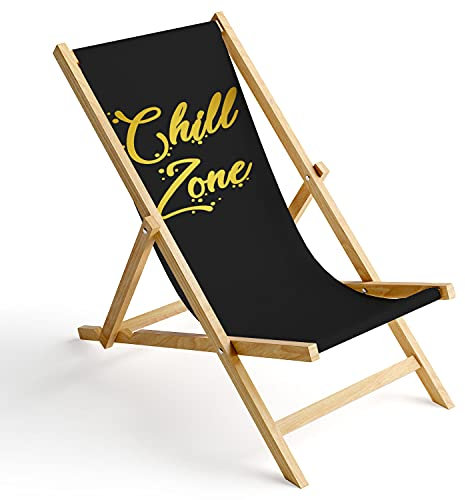 Ferocity Holz-Liegestuhl Klappbar Klappliegestuhl Sonnenliege Strandstuhl Wechselbezug Motiv Chill Zone [119]