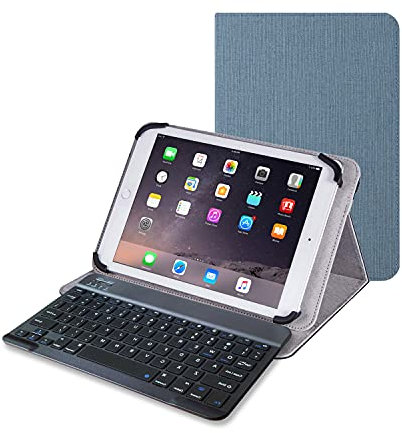 Bluetooth Keyboard Tablet Cover Stand Protective Case 10.1 inch Universal Hemp Folio Sleeves Compatible With ipad Samsung Galaxy Tab Lenovo LG TECLAST 9.7 10.1 10.3 10.5 10.8 inch (Blue)