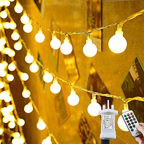 Fairy Lights Plug in, 120 LEDs 15M/49ft Globe String Lights Waterproof, 8 Modes Christmas Lights with Remote Control for Outdoor/Indoor, Patio, Gazebo, Bedroom, Party, Wedding Decorations (Warm White)