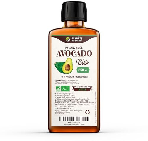 Avocadoöl Bio 250 ml - 100% Bio, Rein, Natürlich & Kaltgepresst, Avocado Oil zum Braten Grillen und als Würzöl oder Marinieren