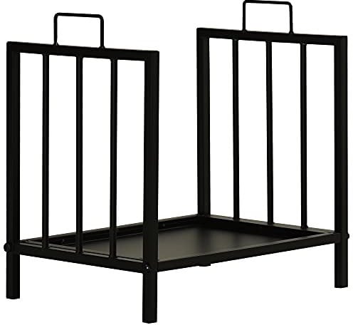 Outsunny Portalegna da Interno ed Esterno in Metallo con 2 Manici e Base Rialzata per 50kg di Legna, 39x32.5x46cm, Nero