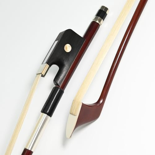 Aufrechter Kontrabass Bogen 1/4 Größe Französisches Modell Natürliches Rosshaar 300BF 66,5 cm Brasilholz Stick Ebenholz Frosch Warmton Natürliches Rosshaar Glatt Stimmgerät Easy Kolophonium