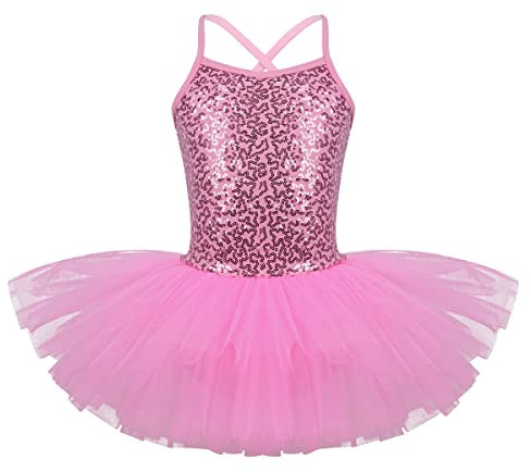 iEFiEL Vestito da Pattinaggio Artistico Bambina Vestito da Balletto Abito da Ballo Ballerina Skating Body da Danza Leotard con Paillettes Tutu Dancewear 5-14 Anni Rosa B 4-5 Anni