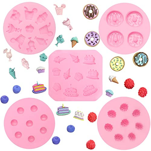Stampi in silicone per gelato, ciambelle, caramelle, torte, 5 pezzi, frutta e mirtillo, gelso, fondente, decorazione per torte al cioccolato, topper per cupcake in argilla polimerica