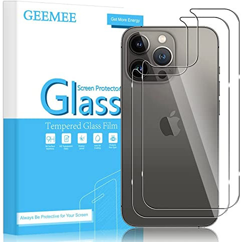 GEEMEE für iPhone 14 Pro Rückseite Hinten für Panzerglas Schutzfolie, 2 Pack 9H Filmhärte Gehärtetem Schutzglas Vollständige Abdeckung Hohe Empfindlichkeit Panzerglas Displayschutzfolie