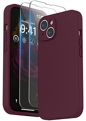 SURPHY Cover per iPhone 14 Plus 6.7'', con Vetro Temperato, Custodia in Silicone per iPhone 14 Plus Antiurto Case con Protezione per Ogni Lente per iPhone 14 Plus 2022, Prugna