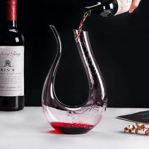 King Crystal Wine Decanter Carafe | U Shape | Hand Blown | 34 Oz Crystal Glass Wine Carafe and Purifier | For Home Bar | 100% Lead |free Crystal Glass, Exclusive Wine Vase | Perfect for meetings