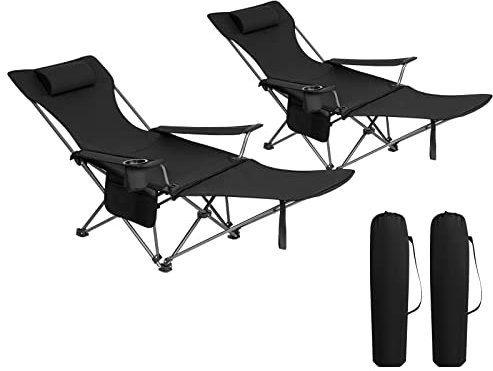WOLTU 2er Set Campingstuhl klappbarer, Klappstuhl Liegestuhl für Outdoor, Angelstuhl Sonnenstuhl ultraleichter mit Armlehnen und Getränkehalter Schwarz