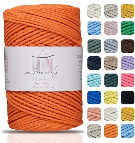 Makromecity, Baumwolle Makramee Garn 2mm x 180m Orange Recycelte Baumwolle zum Häkeln Cotton Macrame Cord für Handwerk Wohndekorationen Platzteller Umhängetasche Häkeltaschen Runner