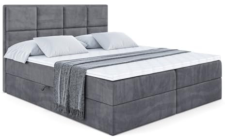 ALTDECOR Boxspringbett mit Matratze und Lattenrost, Boxbett, Topper, Polsterbett mit Bettkasten, Bett mit Stauraum H3-Matratze, Doppelbett, Springboxbett - NOVA - 180x200 - Dunkelgrau Samt