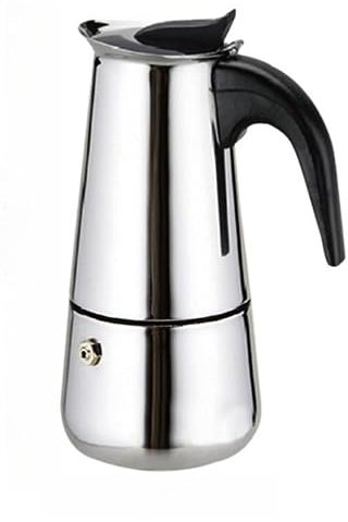 A2ZWORLD Caffettiera Acciaio Inox, Colore Argento, Manico Anti Scottatura, Compatibile con Fornello Elettrico e a Gas, NON Induzione (4 Tazze 15.5X9cm)