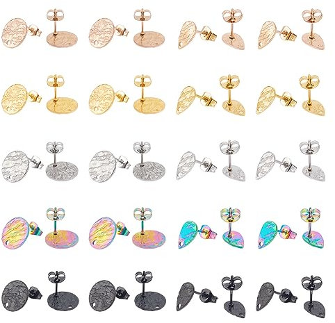 UNICRAFTALE 40pcs 4 Couleur Clou Boucles d'oreilles Acier Inoxydable Boucle D'oreilles Ronde Larme Texturées Tige Boucles d'oreilles avec écrous d'Oreilles Boucles D'oreille pour Fabrication de Bijoux