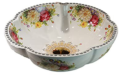 jdzjybqx Vasque en céramique blanche Bol en forme de fleur Motif pivoine Plan de travail Salle de bain Vanité Lavabo Bassin pour bar et ferme,pour la salle de bain, Dia.42cmxH15cm