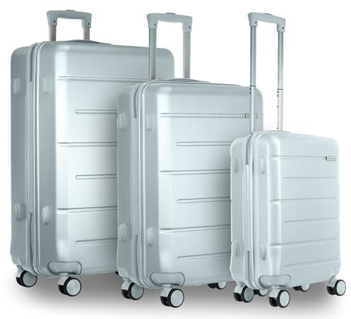 Coselena 3pc Luggage Suitcase Set - ABS Lightweight & Water-Resistant, 4-Wheel Suitcases - Hard Shell, Secure Carry-On Cabin Suitcase with TSA Lock - Ideal Luggage Sets for Travel - Silver