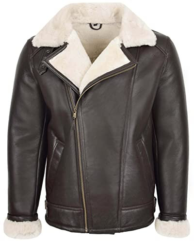 Divergent Retail Jackson Herren Classic Schaffell Lederjacke Weiß, weiß, M