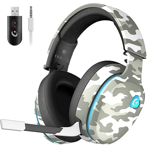 Cuffie Gaming, 2,4 GHz Cuffie Gaming Wireless per PC, PS4, PS5, Mac, Switch, Wireless Cuffie Bluetooth 5.2, Cuffie PS5 con Microfono Staccabile, Jack Audio 3.5 mm per Cuffie Gaming Cablate (Verde)