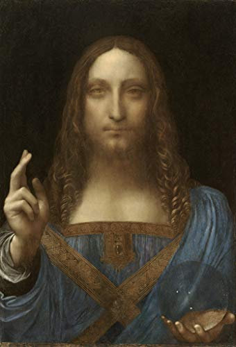 Toperfect Ölgemälde handgefertigt €50-€2000 von Hochschullehrern, Salvator Mundi Leonardo da Vinci-Mannporträt mit Kristallkugel, Wandkunst-Leinwand, handgemalte berühmte Gemälde -2