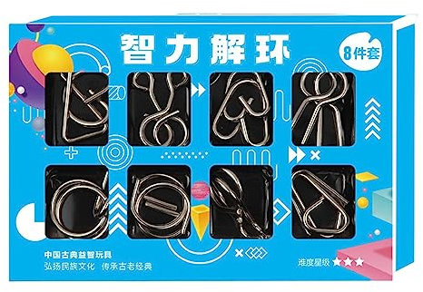 Teksome Metall-Puzzle-Spielzeug | 8-teiliges chinesisches Zauberring-Trickspielzeug | Iron Link Unlock Interlock Spiel Brain Teaser Smooth Metal Wire Puzzle für Partybevorzugung Kinder Erwachsene