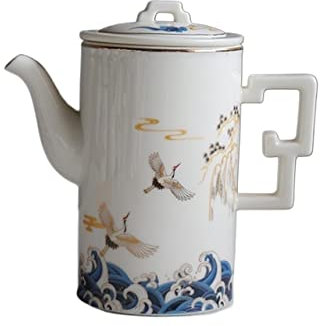 Théière créative rétro en porcelaine blanche de 500ML, théière faite à la main avec filtre en porcelaine blanche, service à thé domestique, théière simple (blanc 500ml)