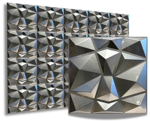 Eurodeco 50x50cm - 10 m² - 3D Paneele PVC Kunststoffpaneele 40 Stück Wandpaneele Gaming Zimmer Wand Decke 3D Optik Diamant Brushed PVC 3D Platten