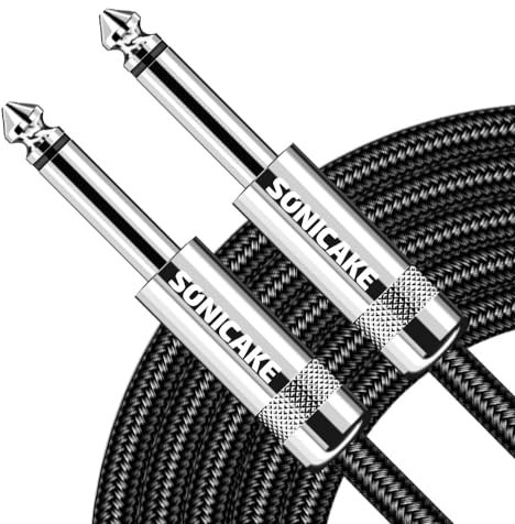 SONICAKE Cable de guitarra 6m Cable de instrumento de guitarra 6.35mm a 6.35mm Macho Macho Nylon Trenzado Negro
