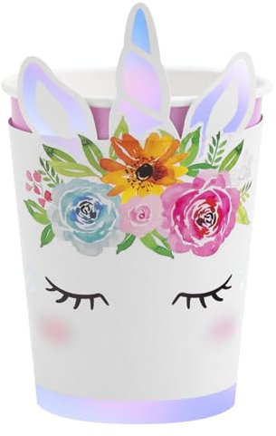 OH YEAH 6 Vasos Cartón 270 cc efecto Iridiscente - Unicornio Decoración Cumpleaños, Vajilla Unicornio, Set Decoración fiesta Unicornio, Decoración Cumpleaños, Fiesta Decoración Vajilla.