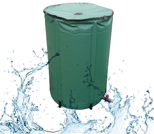 REBOTZ Regentonnen mit Ständer und Wasserhahn, zusammenklappbare Garten-Regentonne, tragbare Regentonne mit Wasserhahn und, 50 l/100 l/160 l/200 l/225 l/250 l/380 l/500 l/750 l/1000 l Regenwassersamml
