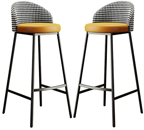 lirrebol Barhocker in Thekenhöhe, 2er-Set, gepolsterte Küchenhocker aus PU-Leder mit Rückenlehne, Barhocker aus Metall für die Küchentheke, Sitzhöhe 75 cm, Gelb
