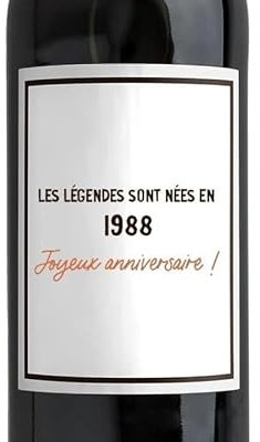 CADEAUX.COM - Bouteille De Vin Rouge Message Générique Année 1988 Personnalisé Bordeaux AOC - Cadeau Personnalisable - Cadeau Anniversaire - Cadeau Homme et Femme - Cadeau Année