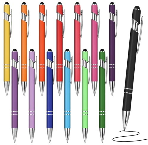 DIBALIYI 14PCS Metalle Kugelschreiber, 2-In-1 Touchscreen Einziehbare Gel Stifte mit Nachfüllung, 1 mm Handschrift Stifte Set für Die Tägliche Arbeit Journaling Schule (14PCS Runde Kopf Dick)