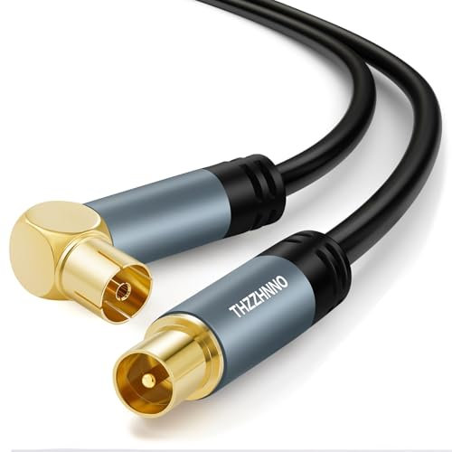 Thzzhnno Antenna TV ad Angolo Retto RG6 Coassiale 10M, Connettore Placcato Oro 90 Gradi Femmina a Maschio, per HDTV, CATV, DVB-T2/C/S, Modem, Radio, Ricevitore