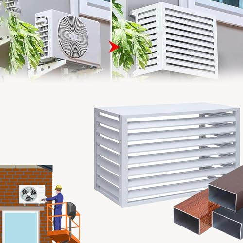 Pxkmouy 1.5P Cache Climatiseur Exterieur Aluminium, Clôture De Confidentialité Extérieur, Écran De Clôture Climatiseur, Elle protège l'unité extérieure de la pluie et de la grêle grille de protection