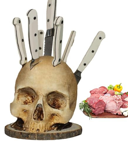 Porta coltelli con teschio - Porta coltelli a forma di testa horror | Blocco coltelli con teschio horror per riporre LA -CINA | Gadget da cucina e decorazioni per la casa gotici