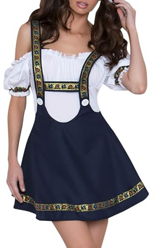 Cokbyavla Women's German Dirndl Dress for Carnival,Dirndl Dress - Oktoberfest Bavarian Dirndl Dresses 3pc German Costumes Women Fraulein Oktoberfest Costumes for Women Beer Festival Maid Dress Blue