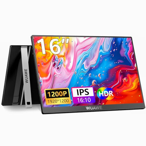 Portable Monitor 16 1920x1200P 16:10 IPS Travel Monitor for Laptop with Built-in Stand,USB-C HDMI External Portable Monitor for Laptop,HDR Freesync Display, Plug&Play for Phone PS5 Xbox Switch(Black)