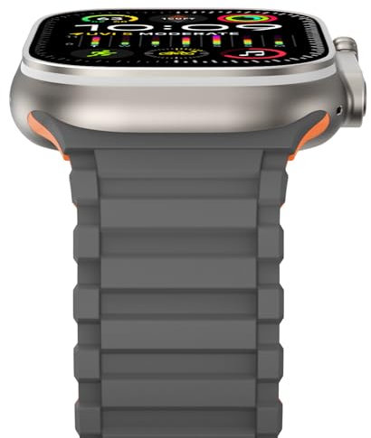 NewWays Magnetbänder Kompatibel mit Apple Watch Armband 49mm 46mm 45mm 44mm 42mm(Serie 3 2 1),Zweifarbig Silikon Armband für iWatch Ultra 2/Ultra Series 10/9/8/7/6/5/4/3/2/1/SE(Grau/Orange)
