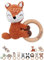 wunderwunsch® - Personalisierter Beißring Baby - Niedlicher Greifling für Baby's ab 0 Monate - Babyrassel mit Name als Baby Geschenk für Mädchen und Jungen (Fuchs liegend,mit Name)