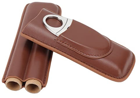 Estuche de cuero para puros de viaje, portátil, con cortador de puros, soporte para 2 puros, oficina de negocios