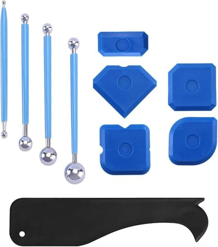 Silikon Schaber Kit, Werkzeug Schaber Kit, Fugenglätter Set, Silikonfugenglätter, Wohnzimmer, Fugen-Spachtel, Metallkugel Abzieher, für Badezimmer, Küche, Balkon und Wand, 10 Stück