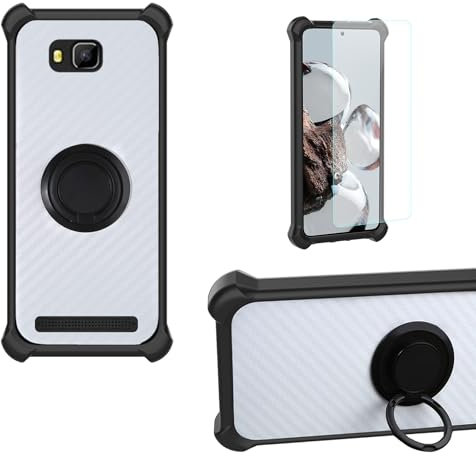 bojioderf Coque Compatible pour Logicom Wave 2 Coque Étui [avec Trempé 9H Protection D'écran] Case Support de Bague PC + Silicone CSKB-HEI