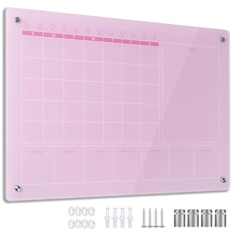 Marribol Großer Acryl-Kalender für die Wand, 61 x 40,6 cm, trocken abwischbarer Acryl-Kalender für die Wand, rosa trocken abwischbare Tafel für Zuhause/Büro