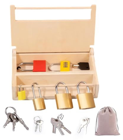 Montesori Lock Box – Ensemble de déverrouillage de boîte en Bois, boîte d'apprentissage éducative en Bois | Puzzle à Serrure et clé montesori, boîte sensorielle d'apprentissage interactif pour Enfant