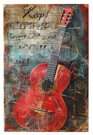 Vextrovia Gitarre & Noten, Puzzles für Erwachsene 1000 Teile, Erwachsene Holzpuzzle Vintage Musik Puzzle Wohnkultur, Puzzles für Musikliebhaber, Entspannen Sie sich und genießen Sie den Spaß am Lösen
