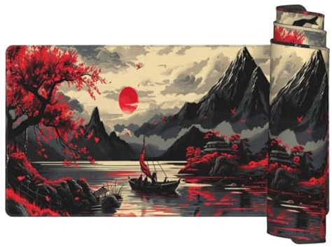 Tapis de Souris Noir Tapis Souris XXL,1600 x 800 x 3mm Paysage Japonais,Grand Tapis de Souris Gamer sous Main Bureau Imperméable et Antidérapante Tapis Bureau,Tapis de Souris pour Gamer,Bureau gq552