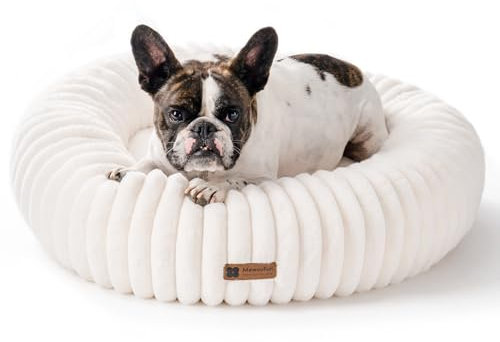 MEWOOFUN Hundebett Grosse Mittelgroße Hunde waschbares, 76x76cm Donut Hundebett mit Rutschfester Unterseite, Hundebetten Großes Katzenbett Flauschig Beruhigendes Anti-Angst, weiß