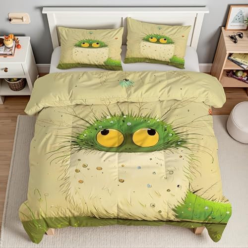 LLSZAHD Bettwäsche 135x200 Puppe Bettwäsche Set 3 Teilig Raupe Muster Bettbezug für Kinder, Microfaser Flauschig Weich Bettbezüge und 2 Kissenbezug 80x80 cm, mit Reißverschluss